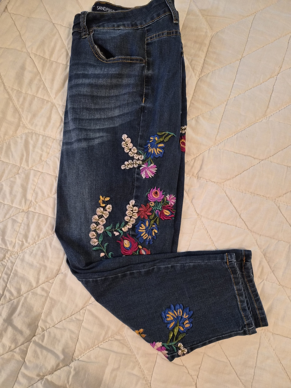 Sandpiper - Floral Embroidered Straight Leg Jeans - Size 18